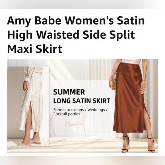 Satin High Waisted Side Split Maxi Skirt #984 - Picture 10 of 13